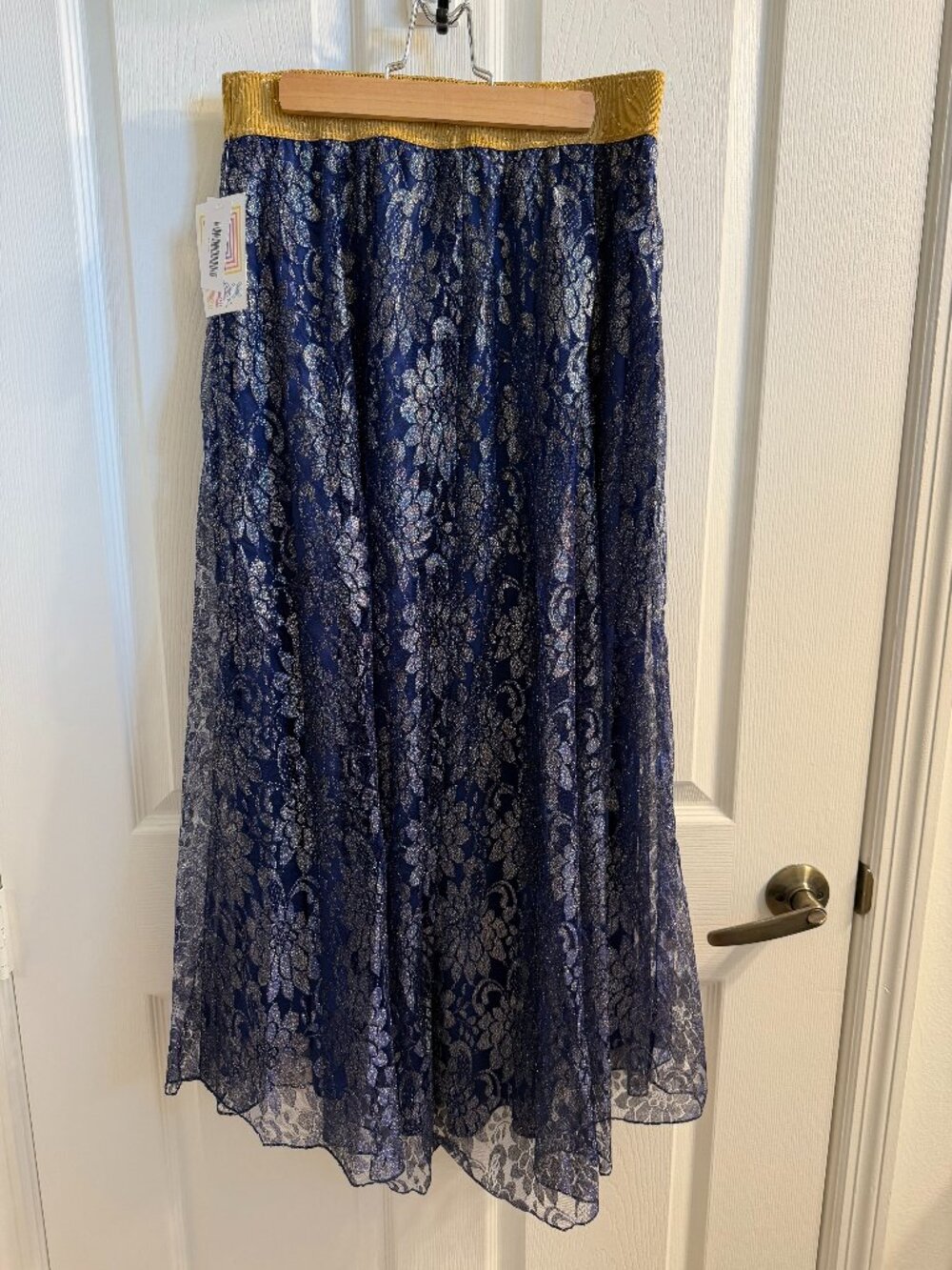 LuLaRoe Lucy Skirt NWT - Elegant Collection Blue Lace with Gold